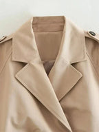 Court trench-coat - Trench-coat court croisé beige avec ceinture pour femme