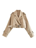 Court trench-coat - Trench-coat court croisé beige avec ceinture pour femme