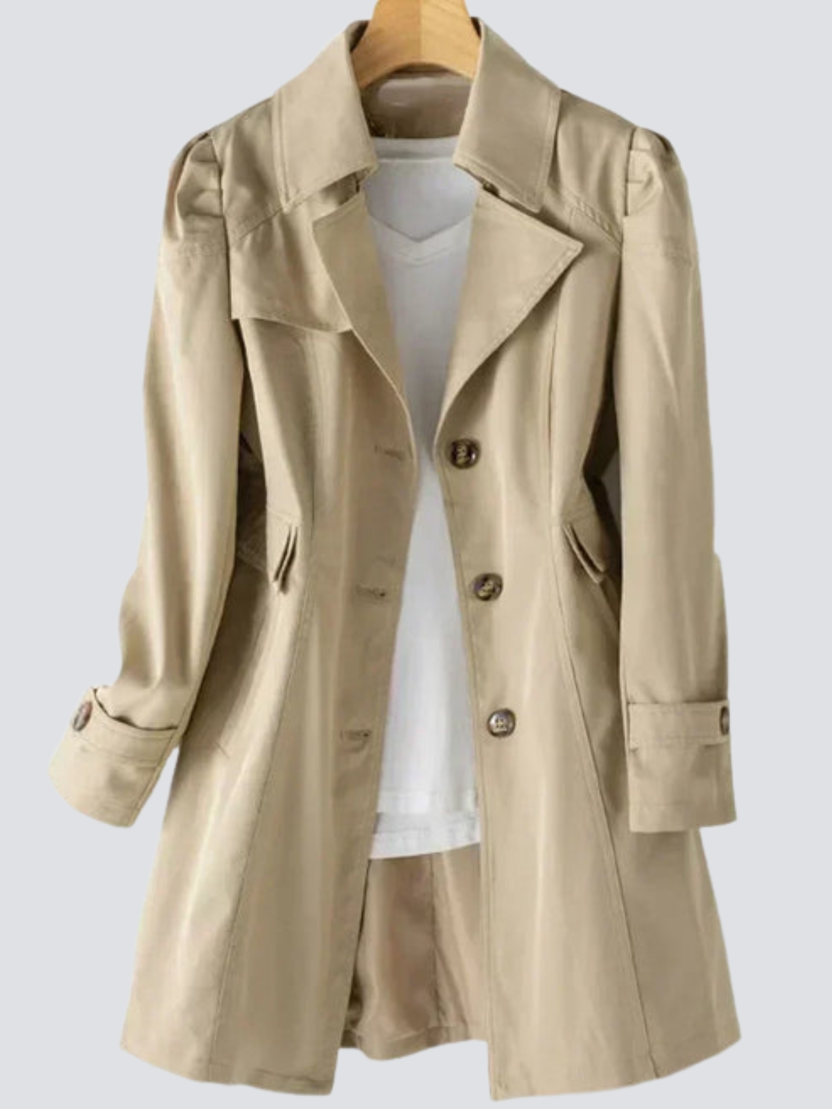 Trench-coat beige pour femme au design contemporain