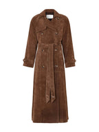 Trench-coat longue marron pour femme, idéale pour l'automne et l'hiver