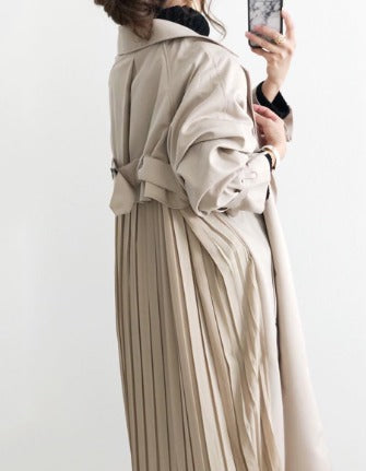 Long Trench Coat - Trench-coat imperméable beige à boutonnage simple pour femme