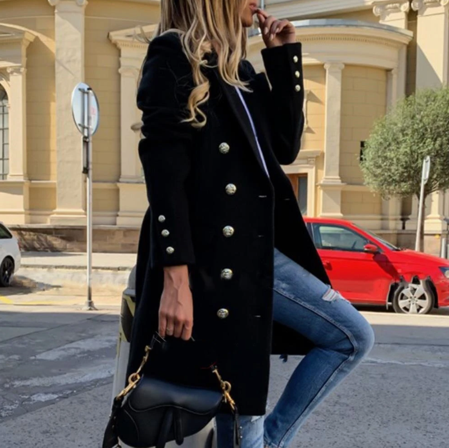 Trench-coat en laine - Manteau long en laine croisé pour femme