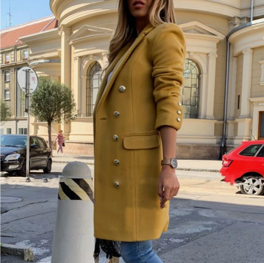 Trench-coat en laine - Manteau long en laine croisé pour femme