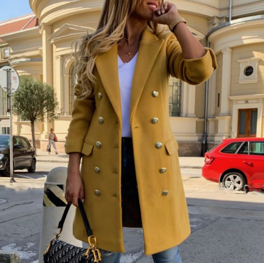 Trench-coat en laine - Manteau long en laine croisé pour femme