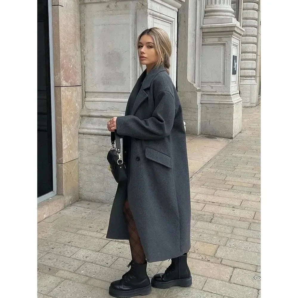 Trench-coat en laine - Double boutonnage - Ample - Long manteau en laine - Manteaux et vestes d'hiver pour femmes