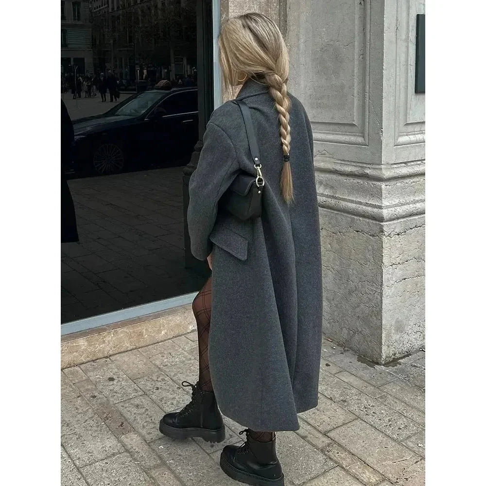 Trench-coat en laine - Double boutonnage - Ample - Long manteau en laine - Manteaux et vestes d'hiver pour femmes