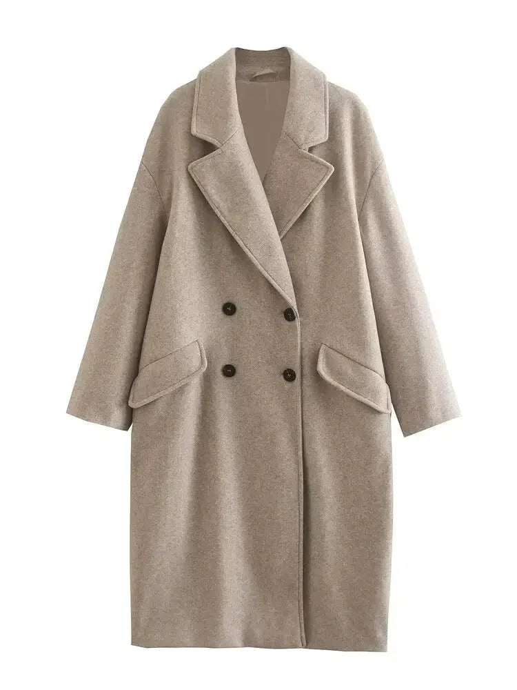 Trench-coat en laine - Double boutonnage - Ample - Long manteau en laine - Manteaux et vestes d'hiver pour femmes