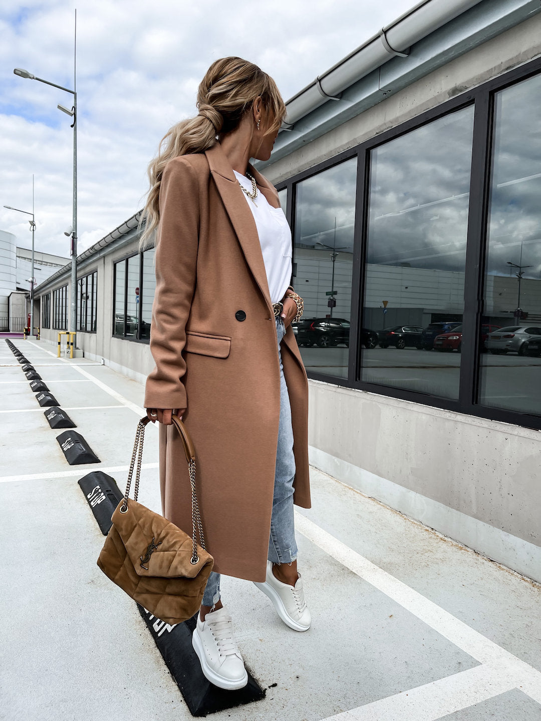 Trench-coat en laine – Long manteau croisé en laine mélangée pour femme