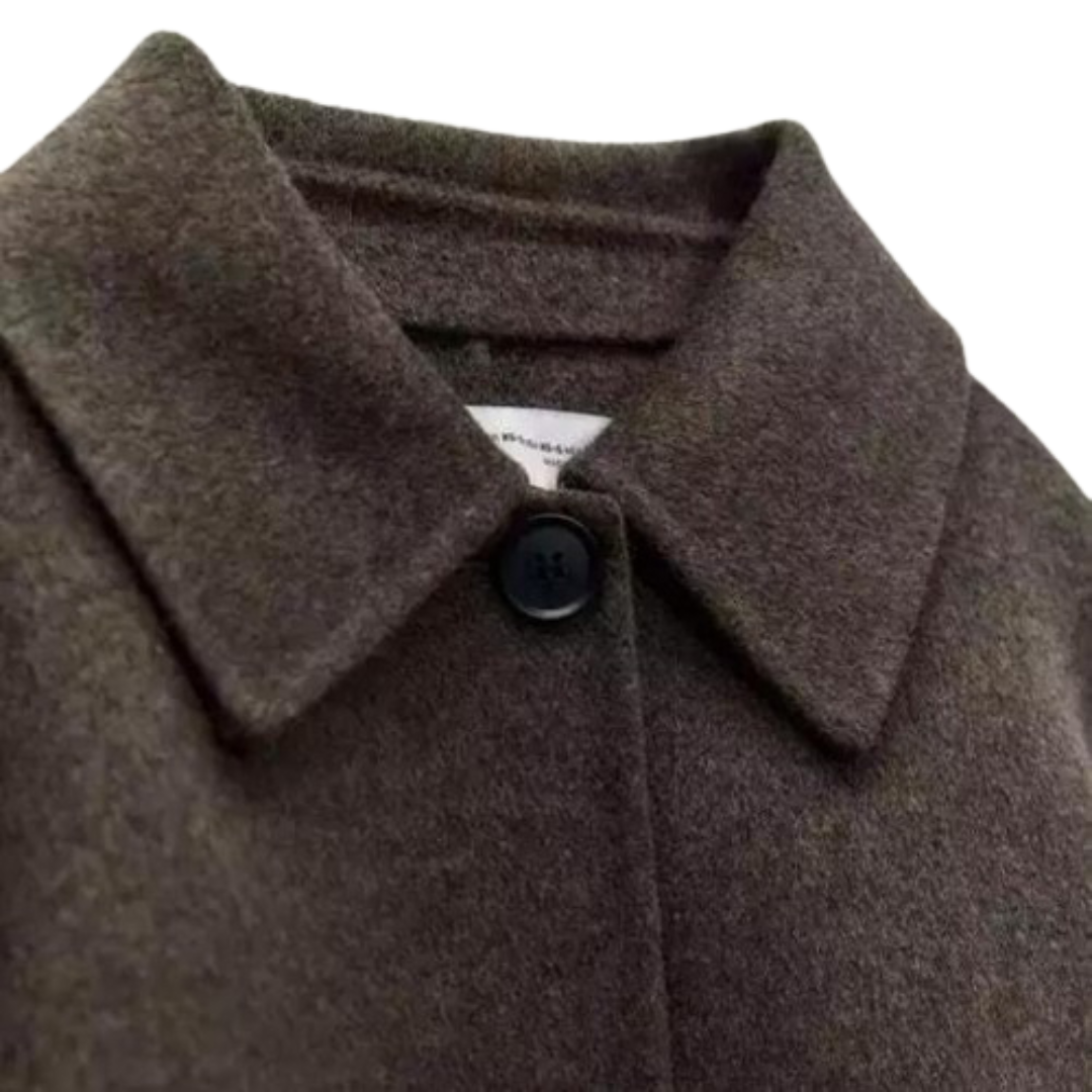 Veste en laine | Boutonnage simple | Coupe ample | Manteau court en laine | Trench-coat en laine pour femmes