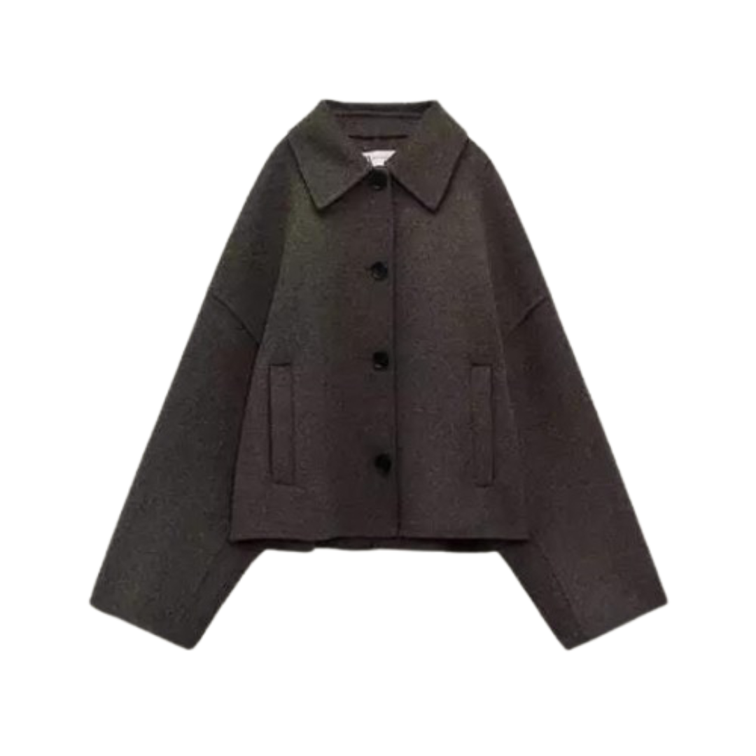 Veste en laine | Boutonnage simple | Coupe ample | Manteau court en laine | Trench-coat en laine pour femmes