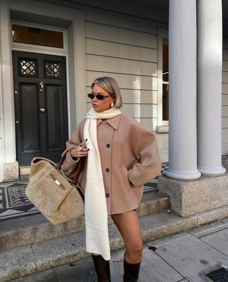 Manteau court en laine | simple boutonnage | coupe ample | manteau en laine ample | trench en laine pour femme
