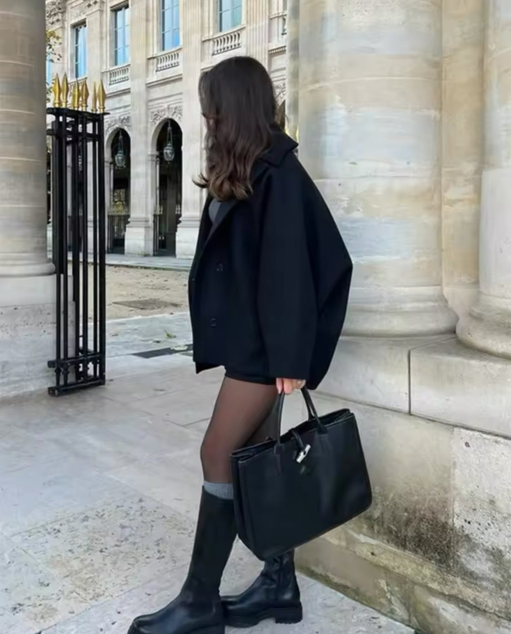 Manteau court en laine | simple boutonnage | coupe ample | manteau en laine ample | trench en laine pour femme