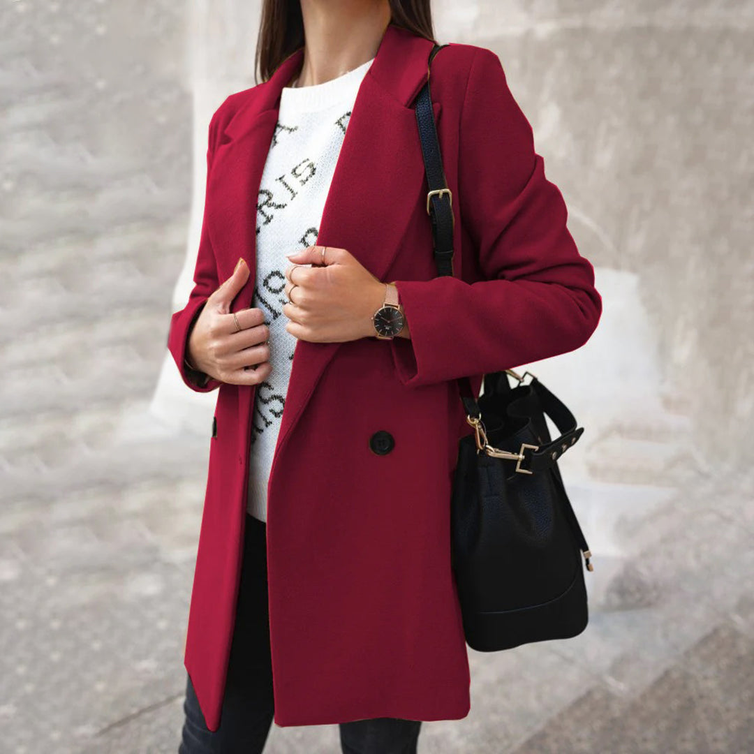Trench-coat d'hiver - Long manteau en laine à double boutonnage pour femmes