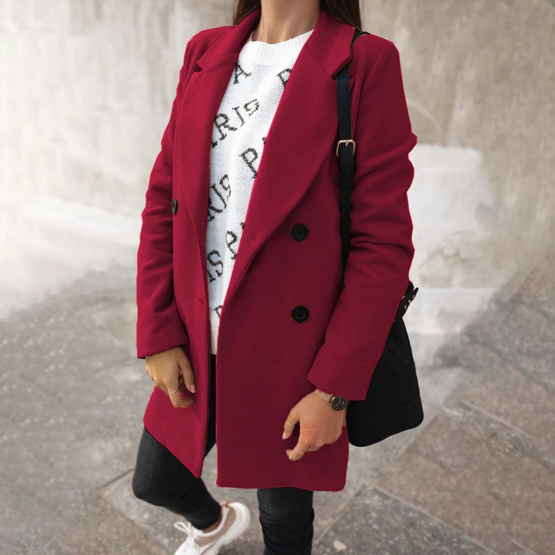 Trench-coat d'hiver - Long manteau en laine à double boutonnage pour femmes