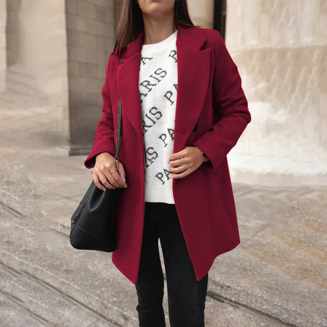 Trench-coat d'hiver - Long manteau en laine à double boutonnage pour femmes