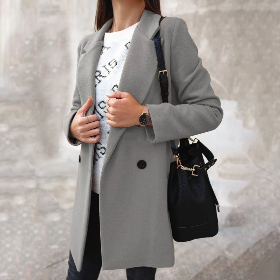 Trench-coat d'hiver - Long manteau en laine à double boutonnage pour femmes