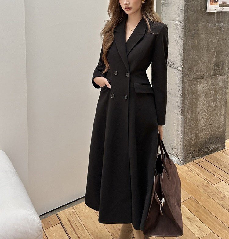 Trench-coat longue pour femme à double boutonnage classique