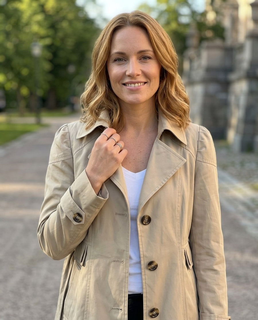 Kvinnors Trenchcoat med Nutida Formgivning, kvinnors trenchcoat med nutida formgivning i rosa, stylinginspiration närbild på materialet